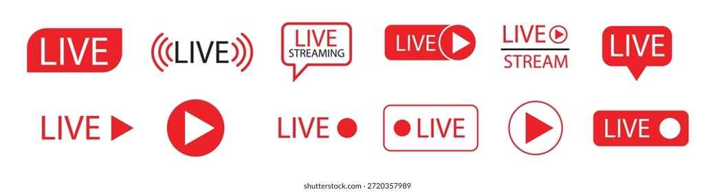 Live-Stream und Broadcast-Icon-Set-Vektor. Videoübertragung und Live-Streaming-Symbol. Vektorgrafik.