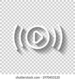 Live stream, broadcasting, online video. White linear icon with editable stroke and shadow on transparent background