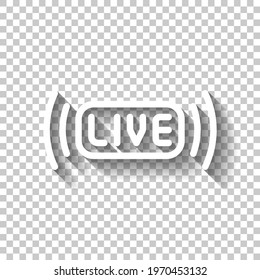 Live stream, broadcasting, online video. White linear icon with editable stroke and shadow on transparent background