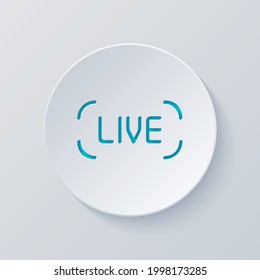 Transmisión en vivo, transmisión, video en línea. Cortar círculo con capas grises y azules. Estilo de papel