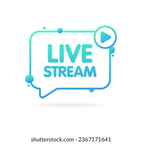 Live stream bubble. Flat, blue, live stream, message bubble. Vector icon