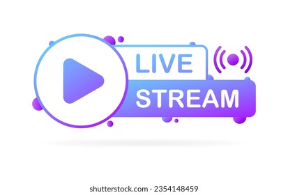 Live stream button. Flat, purple, play button, live stream. Vector illustration