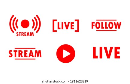 Live stream button. Follow button. Social media concept. Vector EPS 10. Isolated on white background