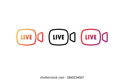 Live stream button icon set. Live button in social media concept. Layout web button live streaming. Live symbol, badge, sign, label, sticker template. Web design. Vector illustration. EPS10