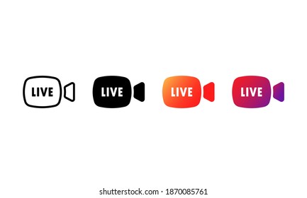 Live stream button icon set. Live button in social media concept. Layout web button live streaming. Live symbol, badge, sign, label, sticker template. Web design. Vector illustration. EPS10