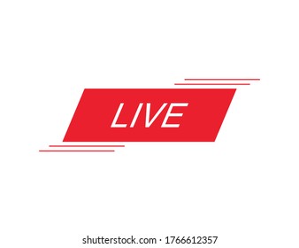 Live stream button. Online broadcast sign. TV streaming icon. Media button in red flat design. Isolated stream label. On air tag. Vector EPS 10