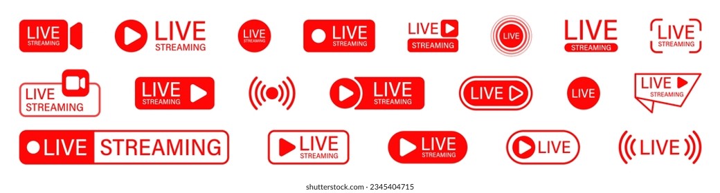 Live stream button set. Live icon set. Vector illustration