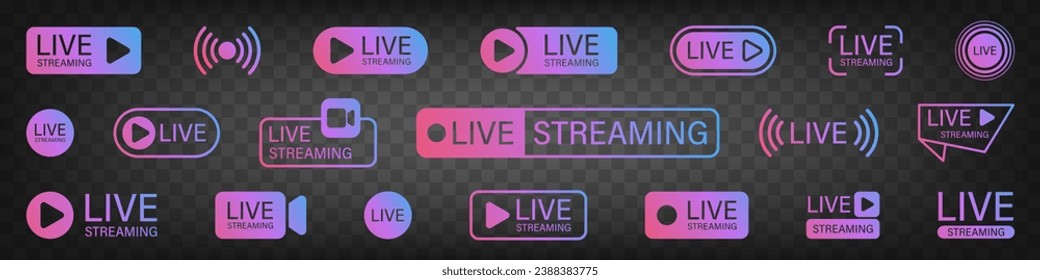 Live stream button. Live stream button set. Streaming sign.