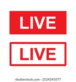 Conjunto de Botones de transmisión en vivo aislado sobre fondo blanco. Video Rojo y blanco en línea símbolo de transmisión en vivo Ilustración vectorial plana.