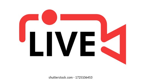 Live stream in camera shape concept. Stock vector illustration for online broadcast, tv program. Logo for your online broadcasts. Coronavirus. NEWS. Stay at home.