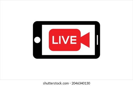  live stream concept with play button on smartphone screen for online broadcast, streaming service Vector illustration symbol
