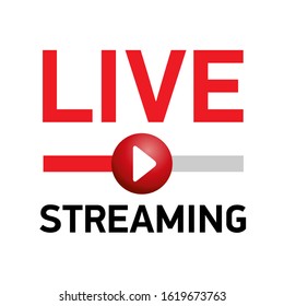 Live stream concept. Red symbol with play button. For Online broadcast, TV program or bloggers. Vector illustration.