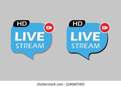 Live stream design set with video icon