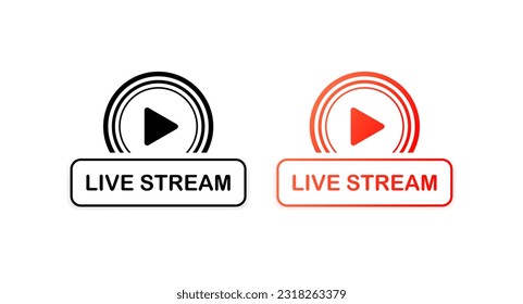 Live stream. Different styles, color, live stream icons, watch live stream. Vector icons.