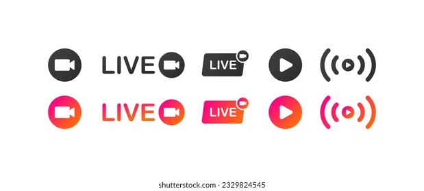 Live stream. Flat, color, live broadcast`s, broadcast live. Vector icons.