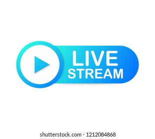 Live stream flat logo - Blue vector design element with play button. Vector stock illustration