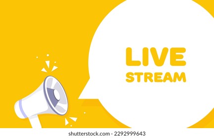 Live stream. Flat, yellow, broadcast alert. Vector illustration.