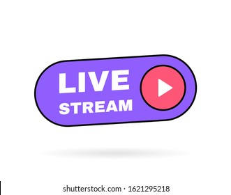 Live stream geometric banner with play button isolated on white background for blog, bloggers, player, website, broadcast, online radio.