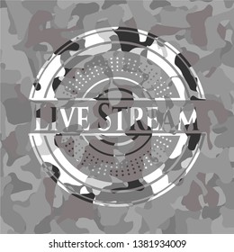 Live Stream grey camo emblem. Vector Illustration.