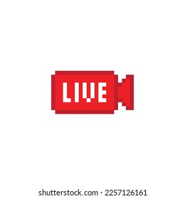   Live stream icon 8 bit, pixel art camera icon  for game  logo. 