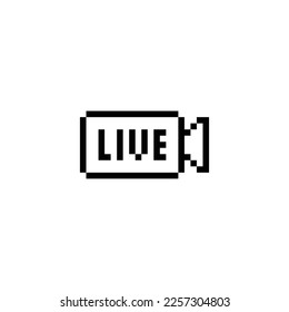   Live stream icon 8 bit, pixel art camera icon  for game  logo. 