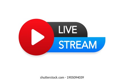 Live Stream Icon, Badge, Emblem For Broadcasting Or Online Tv Stream. Vector In Flat Design Style.