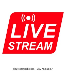 Live Stream icon. Rounded Rectangle Red Play icon of live streaming, broadcasting online stream. Lower third template for tv, shows, movies and live performance. Vector design 