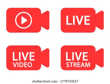 Live stream icon set. Online video sign. Live broadcasting online concepts.