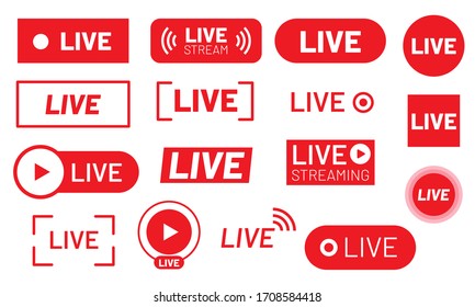 Live stream icon set. Red signs of live streaming, broadcasting, online video.  - Shutterstock ID 1708584418