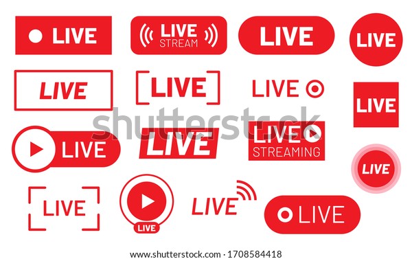 ライブストリームアイコンセット ライブストリーミング 放送 オンラインビデオの赤いサイン のベクター画像素材 ロイヤリティフリー