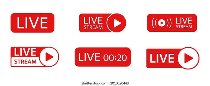 Live Stream Icon Set. Social Media Live Chat. Online Webinar Button. Broadcast Online Video. Tv Show Sign. News Frame. Music Player Template. Livestream Radio. Vector Illustration.