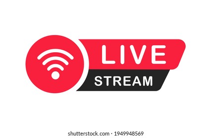 Live Stream icon. Vector design element play button for news and television or online broadcast. Web banner for blog, player, broadcast, website, online radio, media labels, logo. Vector