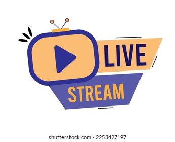 Live stream icon. Vector play button for live, social network, blog and podcast concept. Broadcast signal isolated on white background