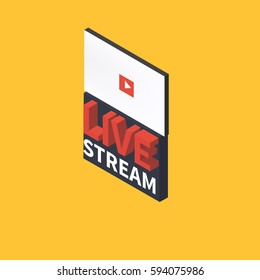 Live stream icon, vector symbol in flat isometric style isolated on color background. - stock vector