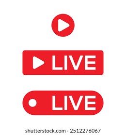 Live stream icons. Red live broadcasting symbols. Online video or news. Vector elements set
