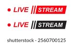 Live Stream icons Set. Rectangle Red symbols and buttons of Live Streaming, broadcasting online stream. Lower third template for tv, shows, movies and live performances. Vector design element