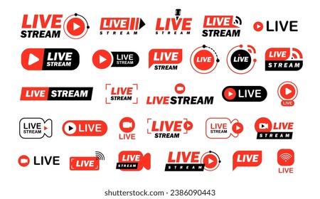 Live stream icons set. Live streaming logo. Live broadcast symbols. Vector illustration