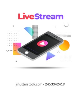 Ilustración de transmisión en vivo con diseño de Vector de teléfono inteligente en eps 10