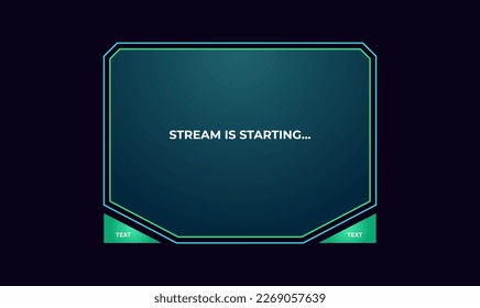Live stream interface overlay frames for gamer broadcast. Cyber hud screen, panels, design for game streaming vector. Technological dashboard with window and place for text