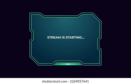 Live stream interface overlay frames for gamer broadcast. Cyber hud screen, panels, design for game streaming vector. Technological dashboard with window and place for text