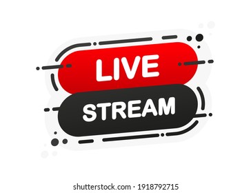 Live Stream aisló banner plano rojo sobre fondo blanco. Ilustración vectorial.
