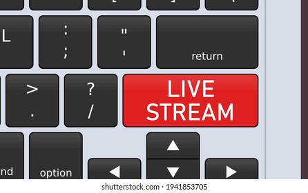 Live stream key on laptop keyboard. Concept vector illustration.