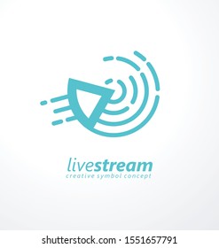 Live stream logo design idea. Line style live streaming symbol with play button and WiFi signals wave. Vector icon emblem. 