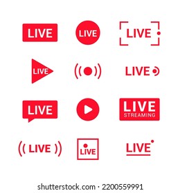 Live stream logo icon button. Video broadcast live symbol illustration concept