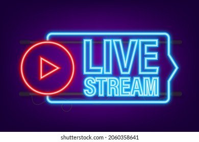 Logo de la transmisión en vivo. Icono de Neon. Interfaz de streaming. Ilustración de material vectorial