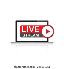 Live stream logo - red vector design element with play button. Vector stock illustration
