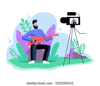 Live stream man singing illustration concept, live broadcasting vector