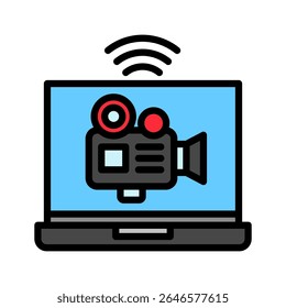Live Stream mini ilustração ícone de cor de contorno, uso para jornalista, radiodifusão, notícias e mídia UI, UX kit, aplicativo e desenvolvimento web, digital ou impresso.