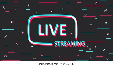 Live Stream. Online broadcasting. Blogging and streaming. Glitch background. Vector illustration