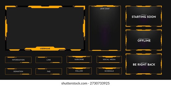 Plantilla de fotogramas de superposición de transmisión en vivo. Interfaz de pantalla de transmisión digital futurista. Video Juego en línea, diseño del panel de streaming. Ilustración vectorial